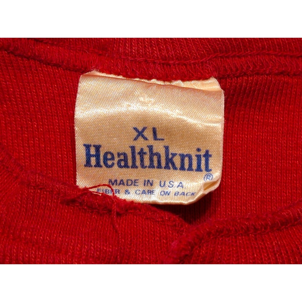 Vintage HEALTHKNIT Long Sleeve Henley Shirt Made USA Red XL (but Small Fit) - Picture 2 of 9